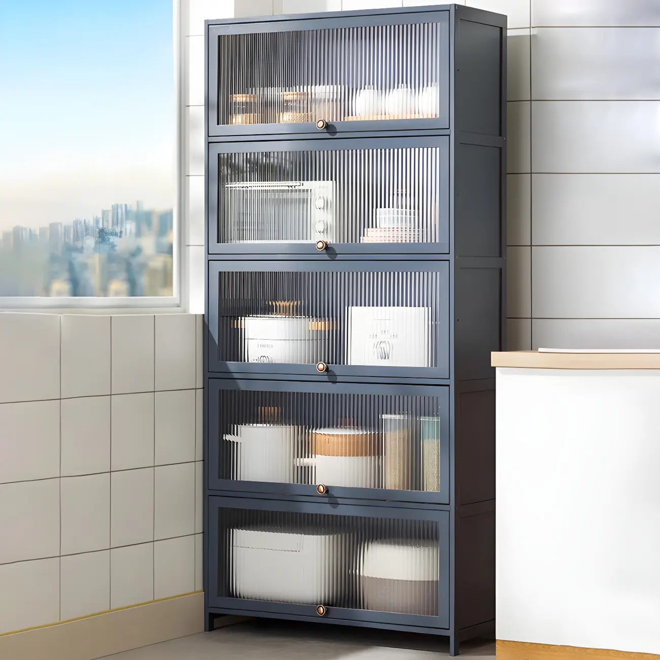 Stylish Steel Display Cabinet with Glass Doors for Kitchen Image - 27 | homeyfad