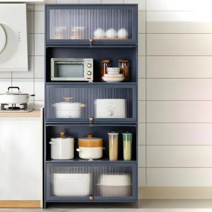 Stylish Steel Display Cabinet with Glass Doors for Kitchen Image - 29