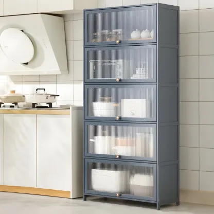 Stylish Steel Display Cabinet with Glass Doors for Kitchen Image - 30