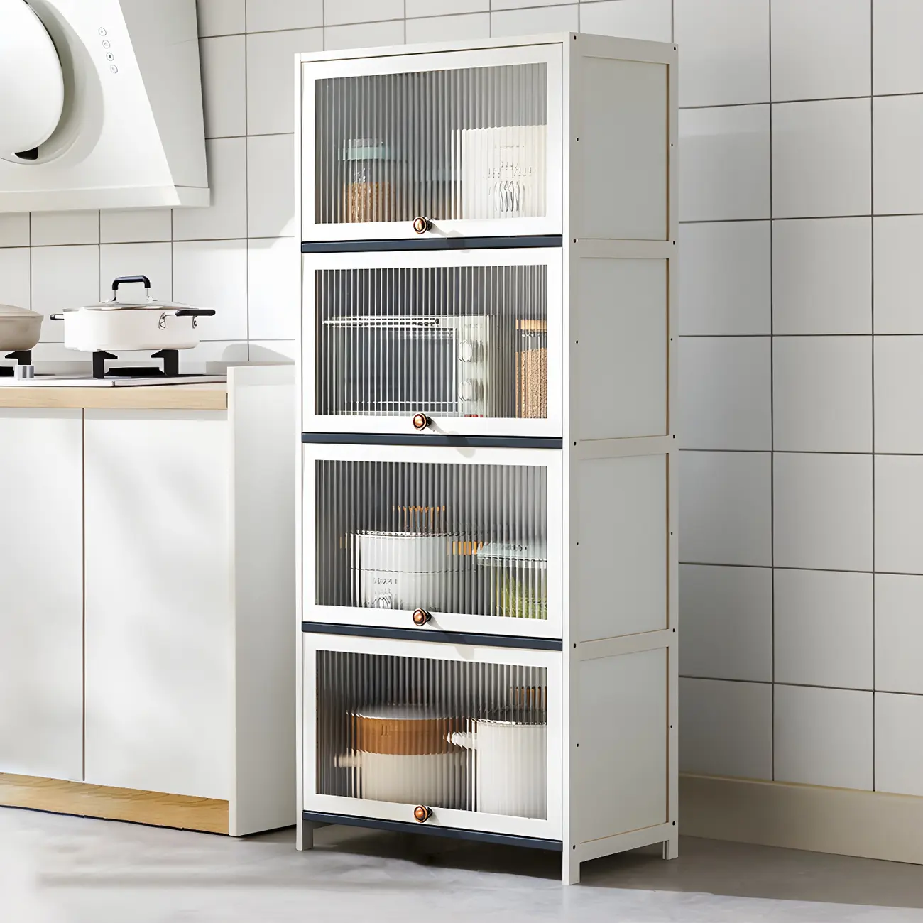 Stylish Steel Display Cabinet with Glass Doors for Kitchen Image - 31 | homeyfad