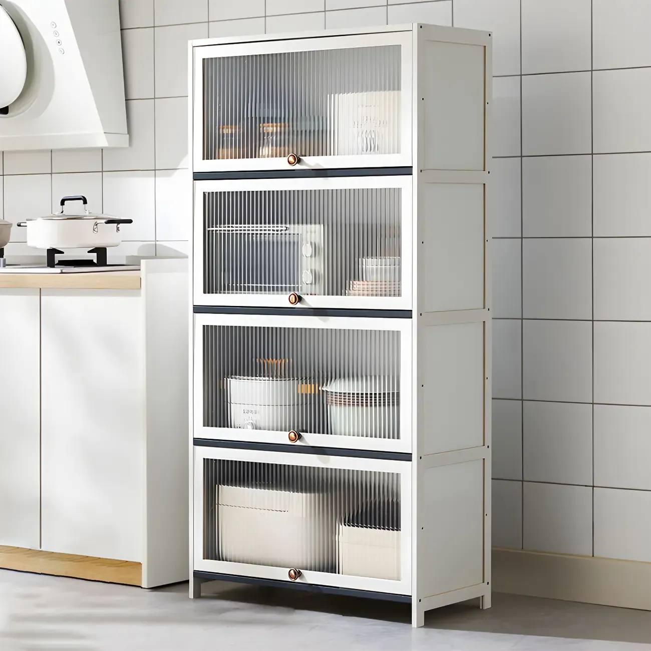 Stylish Steel Display Cabinet with Glass Doors for Kitchen Image - 32