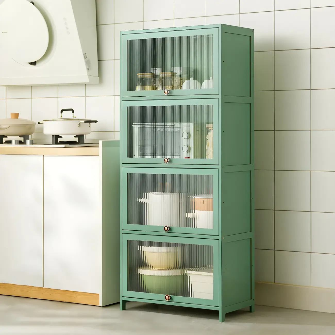 Stylish Steel Display Cabinet with Glass Doors for Kitchen Image - 37