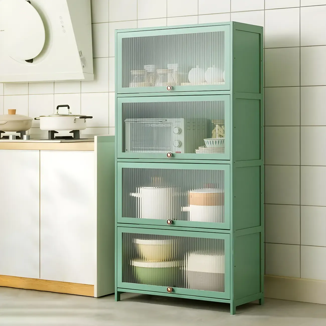 Stylish Steel Display Cabinet with Glass Doors for Kitchen Image - 38