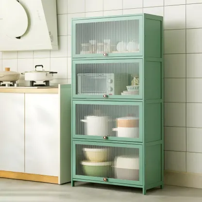 Stylish Steel Display Cabinet with Glass Doors for Kitchen Image - 38