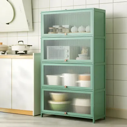 Stylish Steel Display Cabinet with Glass Doors for Kitchen Image - 39