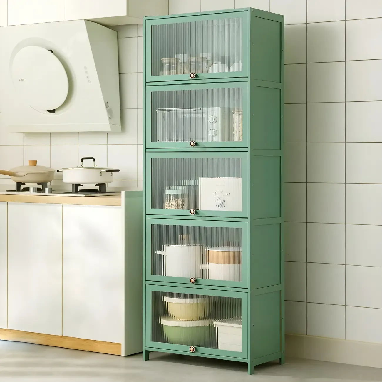 Stylish Steel Display Cabinet with Glass Doors for Kitchen Image - 40