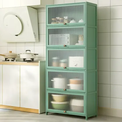 Stylish Steel Display Cabinet with Glass Doors for Kitchen Image - 41