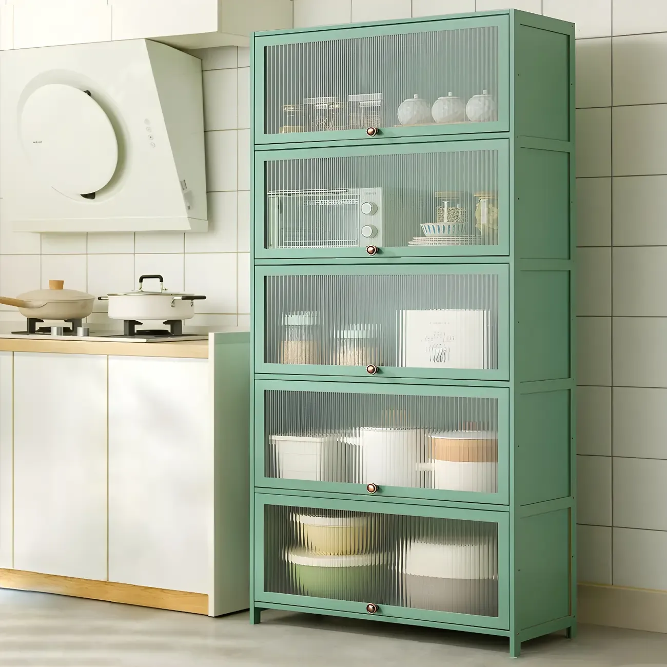 Stylish Steel Display Cabinet with Glass Doors for Kitchen Image - 42