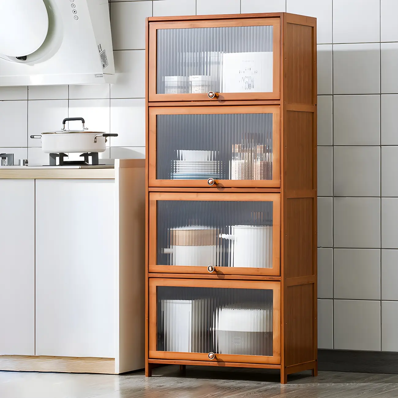 Stylish Steel Display Cabinet with Glass Doors for Kitchen Image - 43 | homeyfad