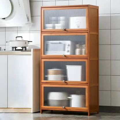 Stylish Steel Display Cabinet with Glass Doors for Kitchen Image - 44