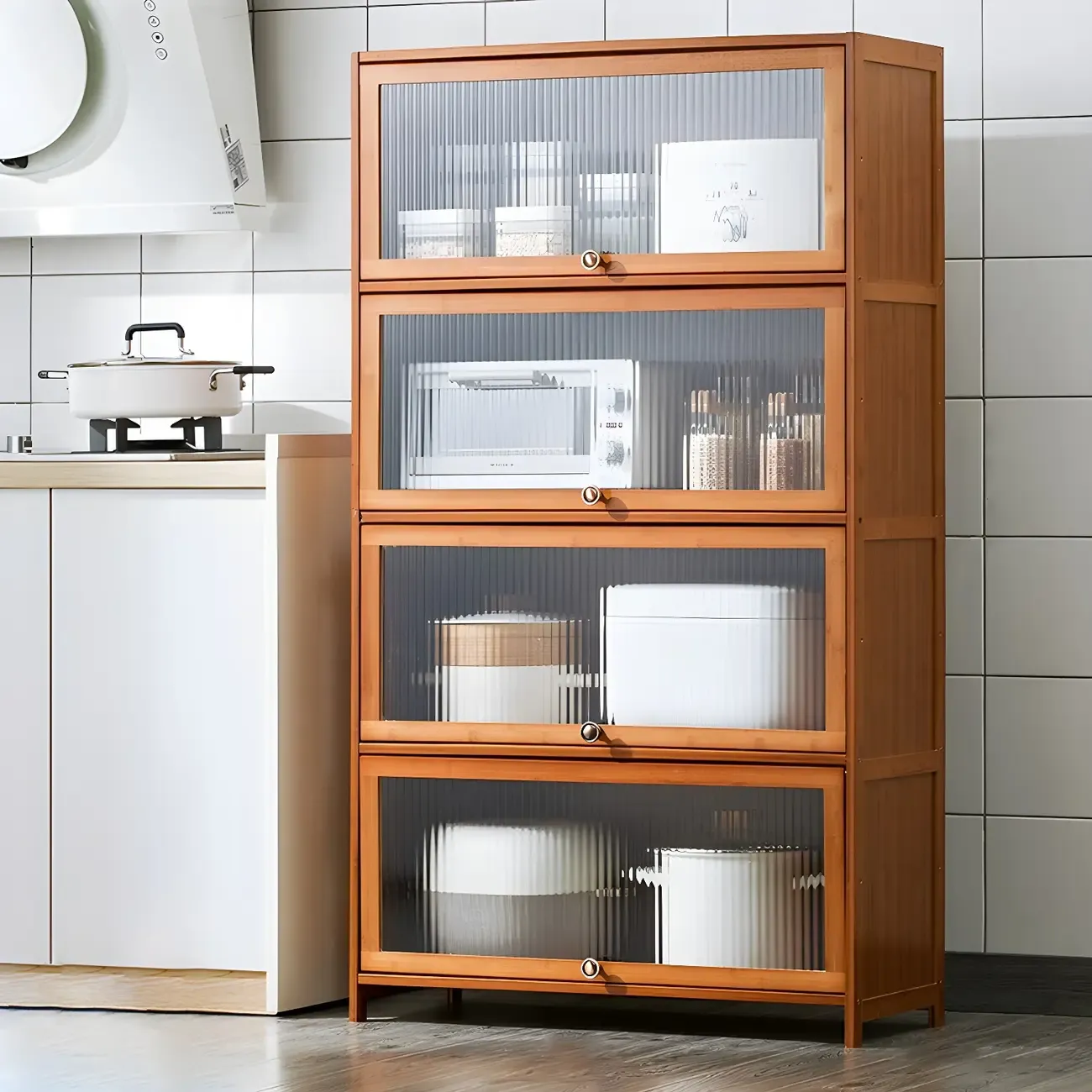 Stylish Steel Display Cabinet with Glass Doors for Kitchen Image - 45