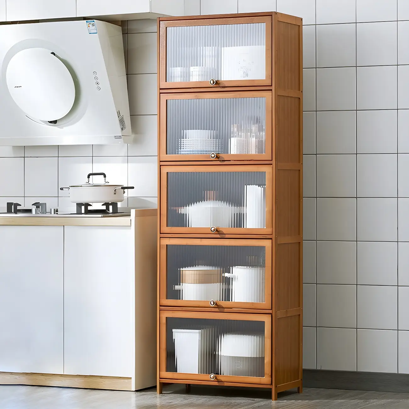 Stylish Steel Display Cabinet with Glass Doors for Kitchen Image - 46 | homeyfad