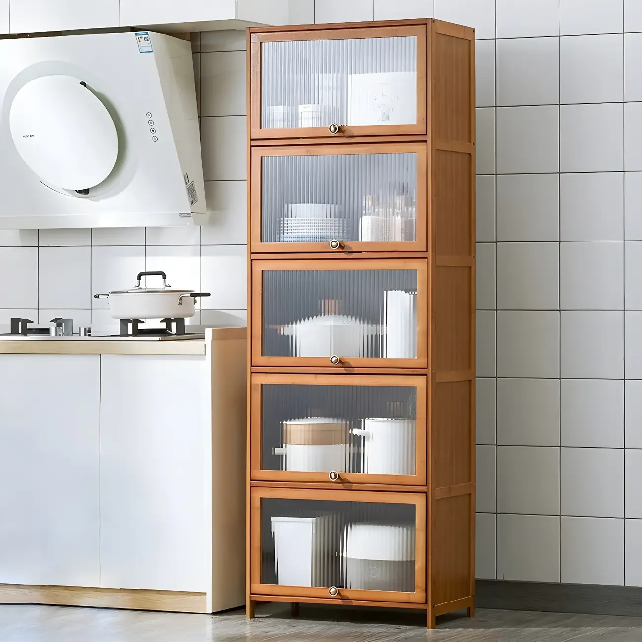 Stylish Steel Display Cabinet with Glass Doors for Kitchen Image - 46