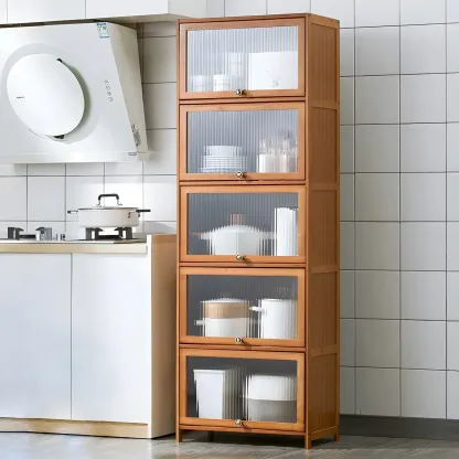 Stylish Steel Display Cabinet with Glass Doors for Kitchen Image - 46