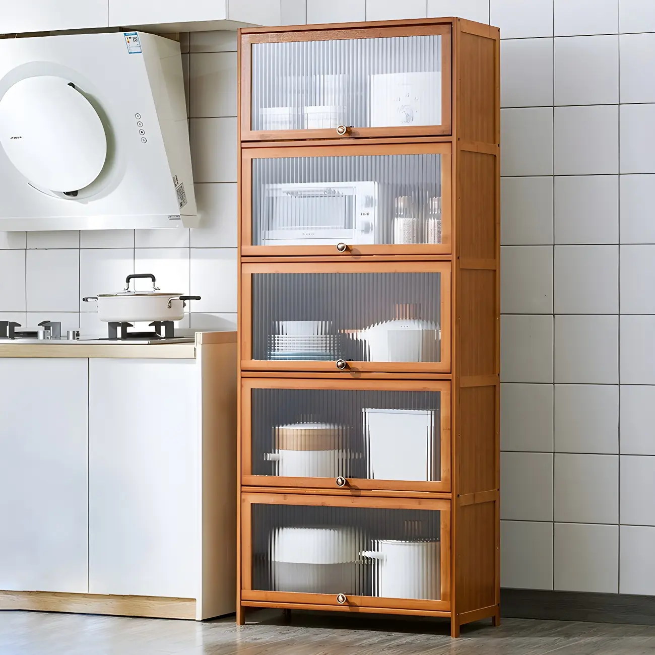 Stylish Steel Display Cabinet with Glass Doors for Kitchen Image - 47 | homeyfad