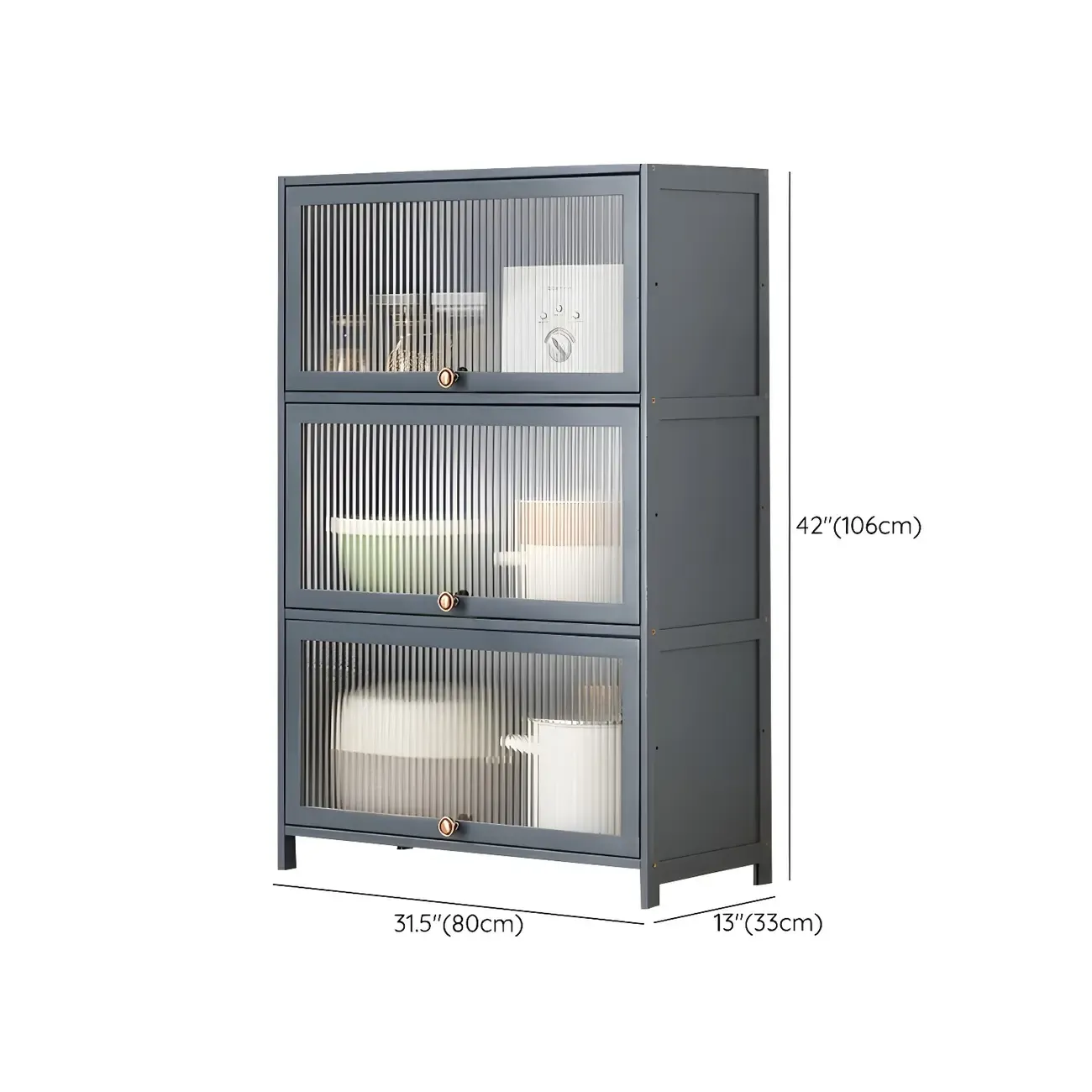 Stylish Steel Display Cabinet with Glass Doors for Kitchen Image - 57