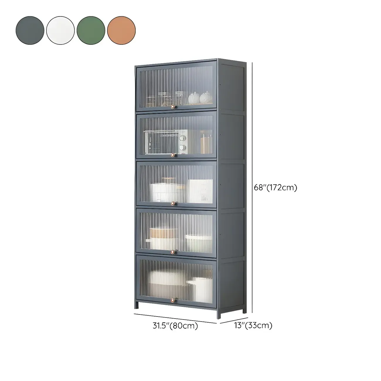 Stylish Steel Display Cabinet with Glass Doors for Kitchen Image - 63