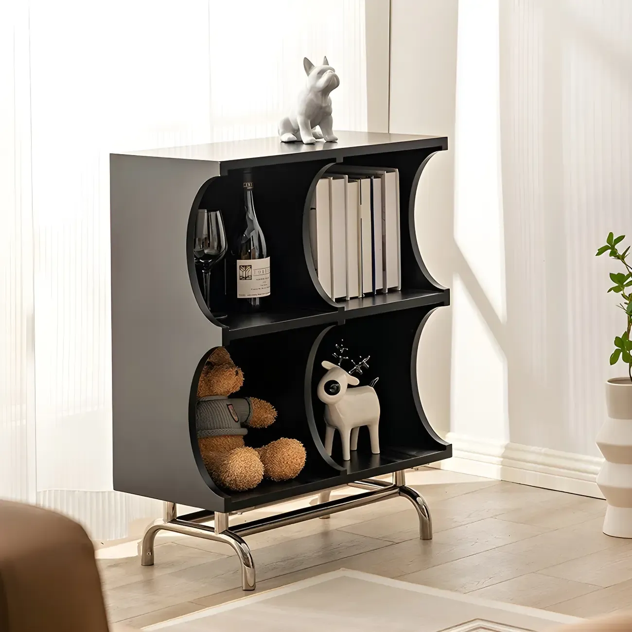 Elegant Wooden Display Cabinet with Open Storage for Kitchen Image - 25