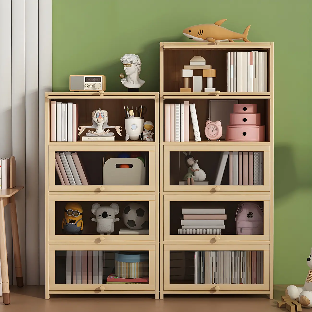 Classic Natural Wooden Display Cabinet with Acrylic Doors Image - 1 | homeyfad