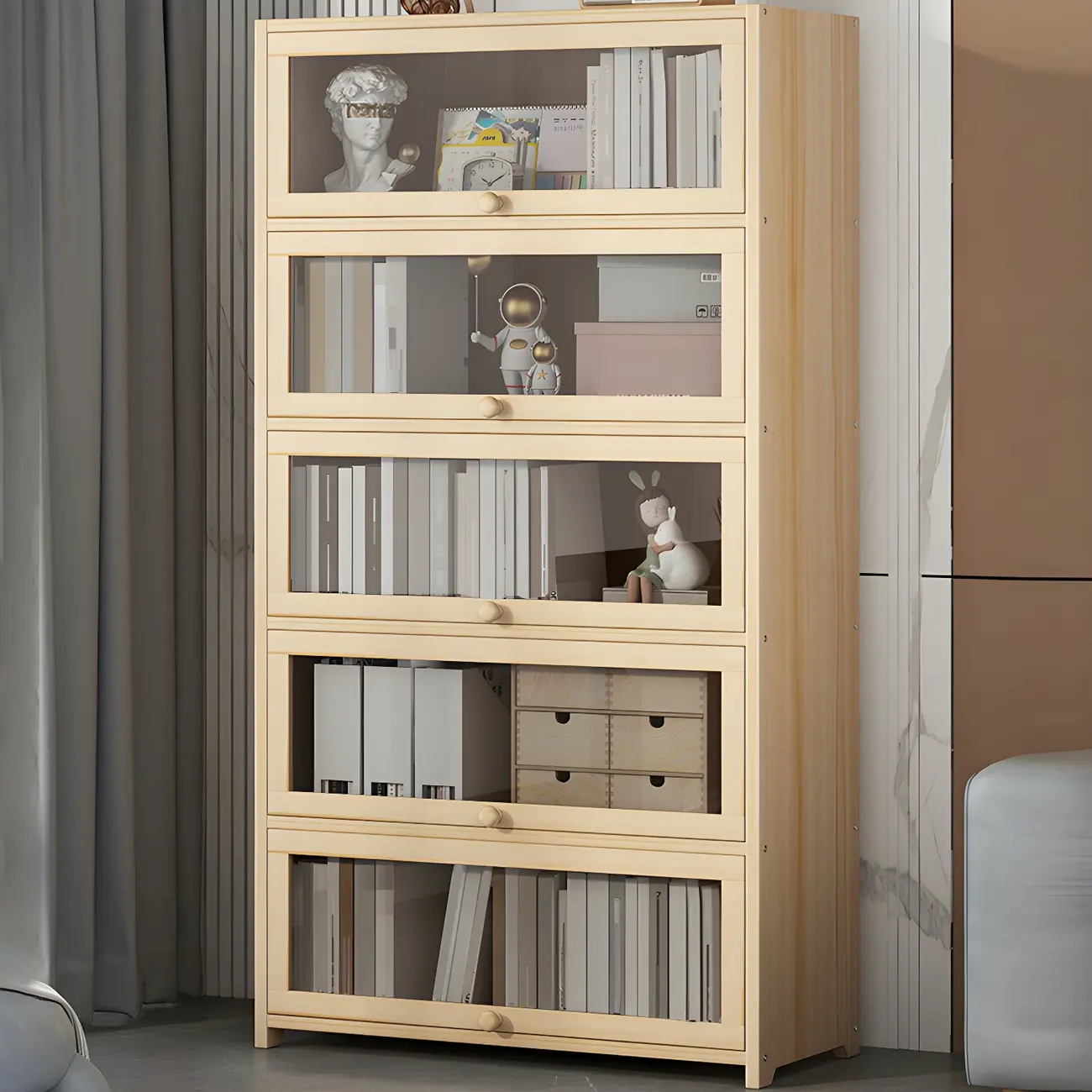 Classic Natural Wooden Display Cabinet with Acrylic Doors Image - 2 | homeyfad