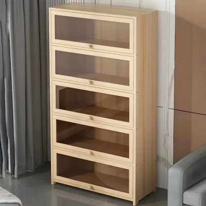 Classic Natural Wooden Display Cabinet with Acrylic Doors Image - 3