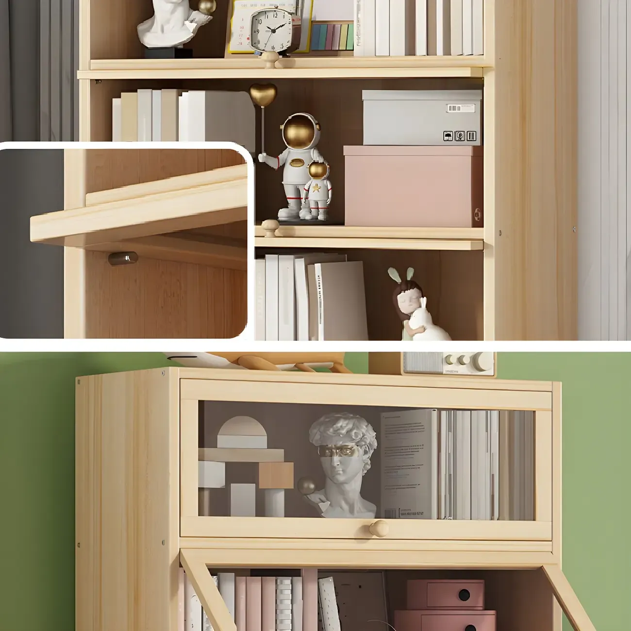 Classic Natural Wooden Display Cabinet with Acrylic Doors Image - 4