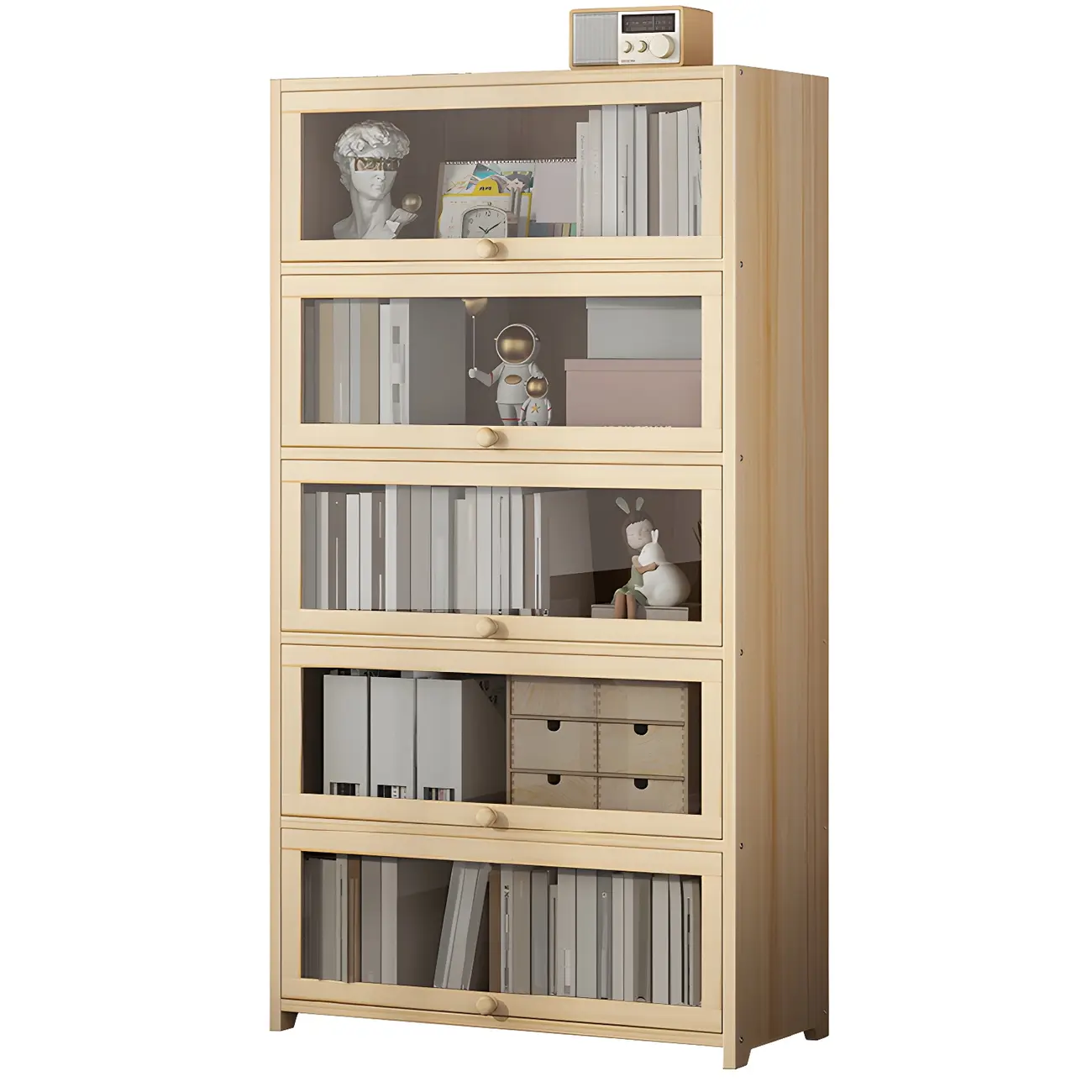 Classic Natural Wooden Display Cabinet with Acrylic Doors Image - 5 | homeyfad