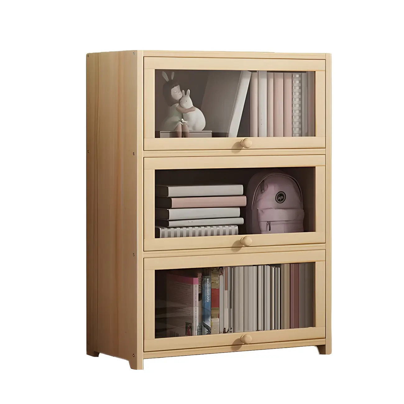 Classic Natural Wooden Display Cabinet with Acrylic Doors Image - 6 | homeyfad