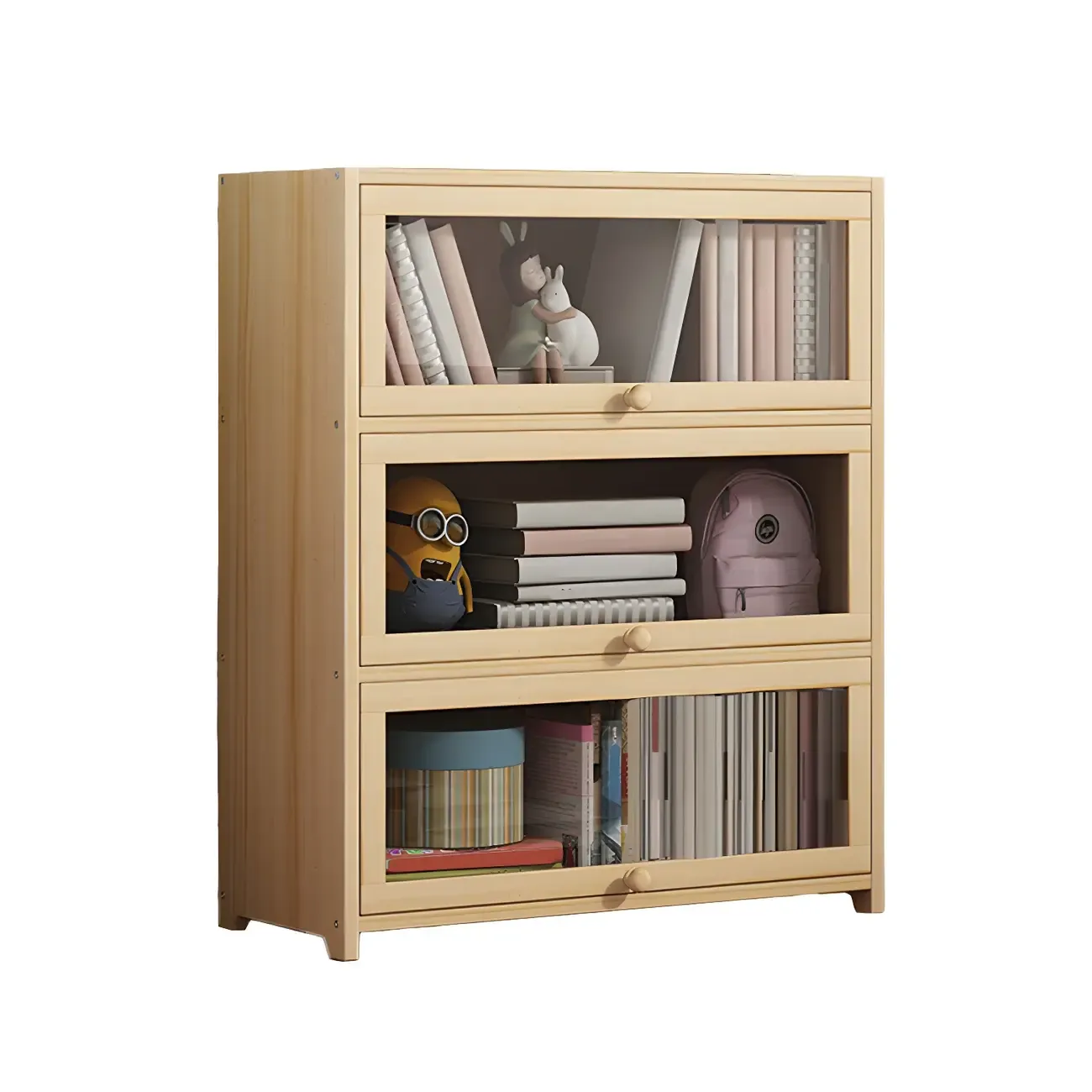 Classic Natural Wooden Display Cabinet with Acrylic Doors Image - 7