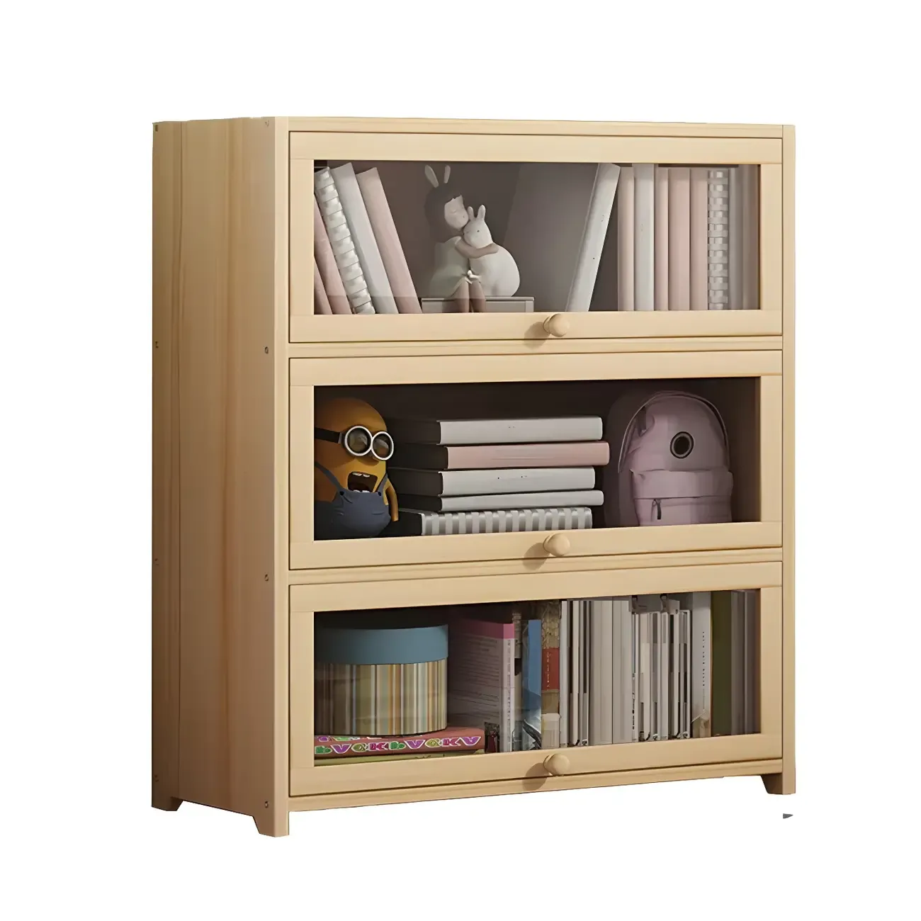 Classic Natural Wooden Display Cabinet with Acrylic Doors Image - 8