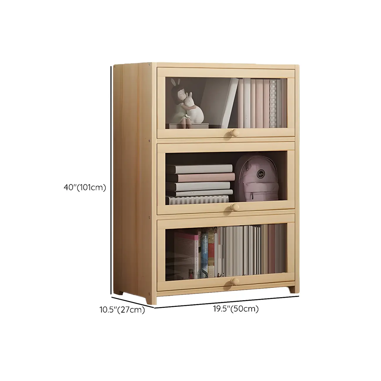 Classic Natural Wooden Display Cabinet with Acrylic Doors #size