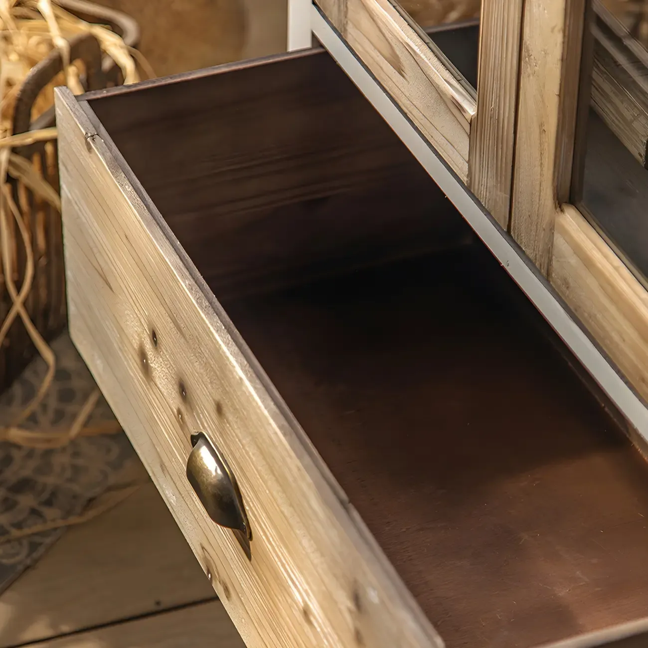 Glam Wooden Display Cabinet with Carved Glass Doors for Home Image - 3