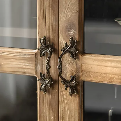 Glam Wooden Display Cabinet with Carved Glass Doors for Home Image - 4