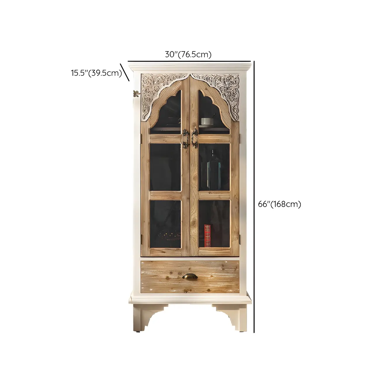Glam Wooden Display Cabinet with Carved Glass Doors for Home Image - 11 | homeyfad