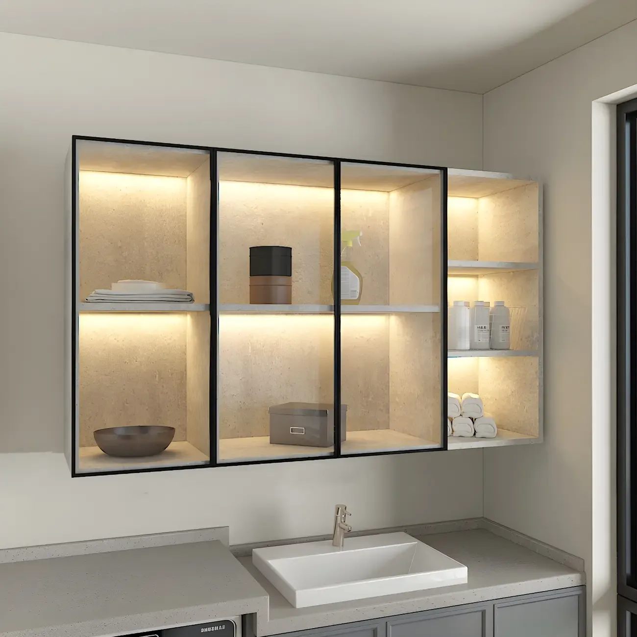 Kitchen Wood Floating China Cabinet with Glass Doors | HomeyFad