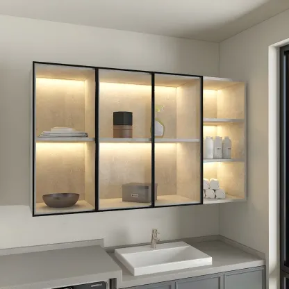 Nordic Wood Floating Display Cabinet with Glass Doors for Kitchen Image - 2