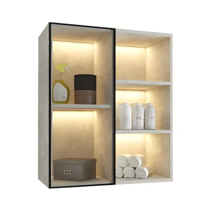 Nordic Wood Floating Display Cabinet with Glass Doors for Kitchen Image - 10