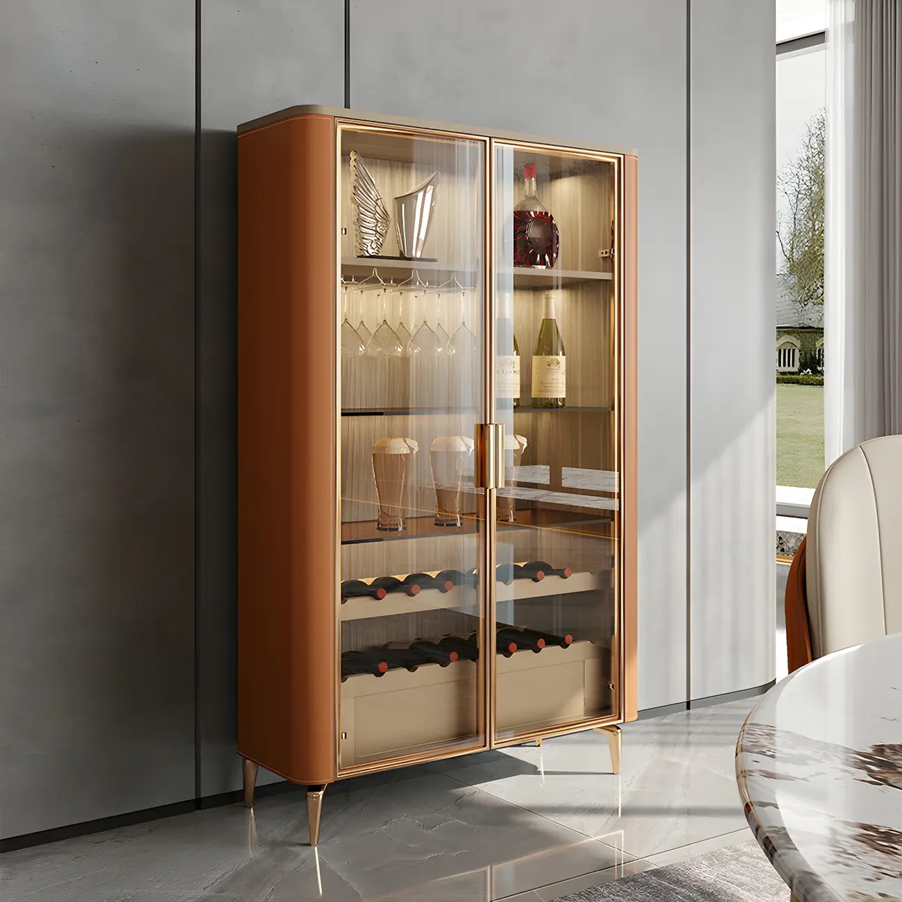 Elegant Wooden Display Cabinet with Glass Doors for Dining Room Image - 5 | homeyfad