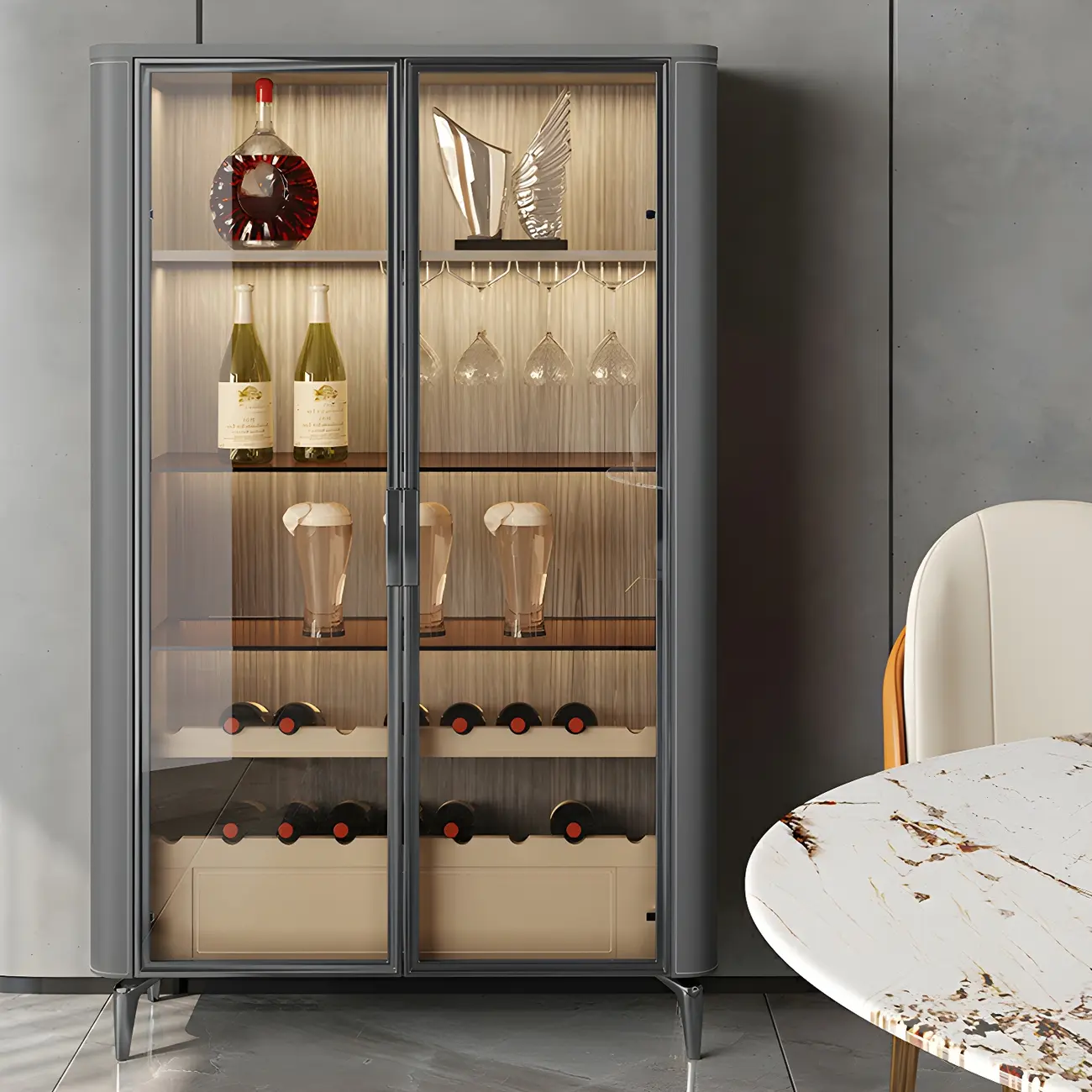 Elegant Wooden Display Cabinet with Glass Doors for Dining Room Image - 6 | homeyfad