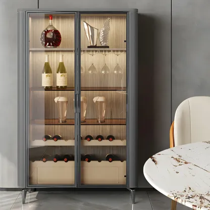 Elegant Wooden Display Cabinet with Glass Doors for Dining Room Image - 6