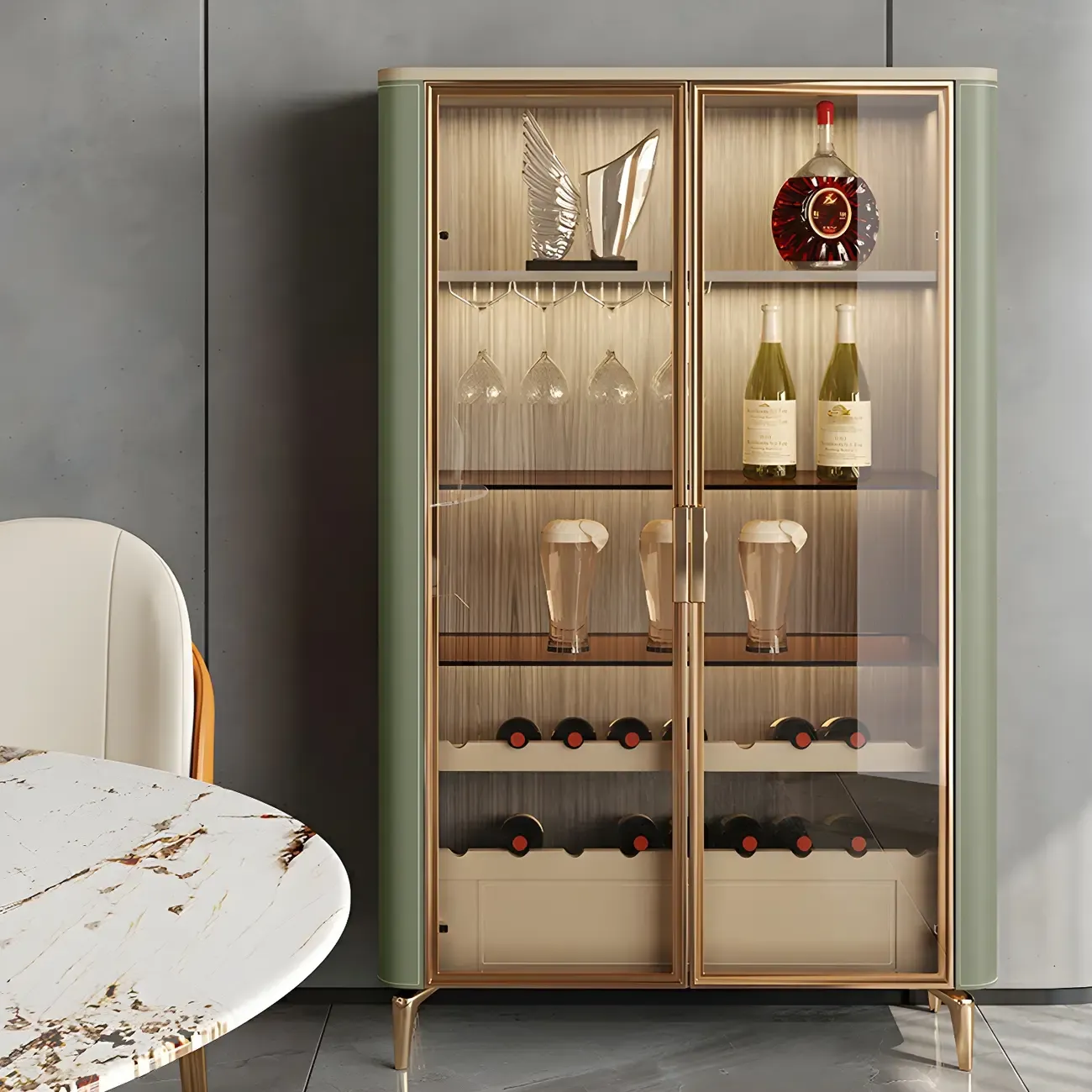 Elegant Wooden Display Cabinet with Glass Doors for Dining Room Image - 16