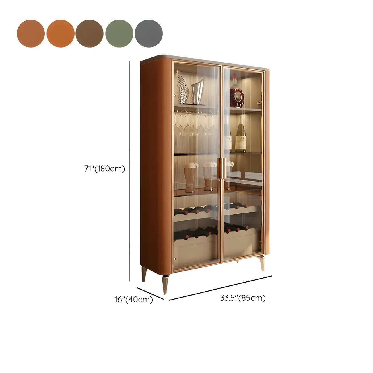 Elegant Wooden Display Cabinet with Glass Doors for Dining Room #size