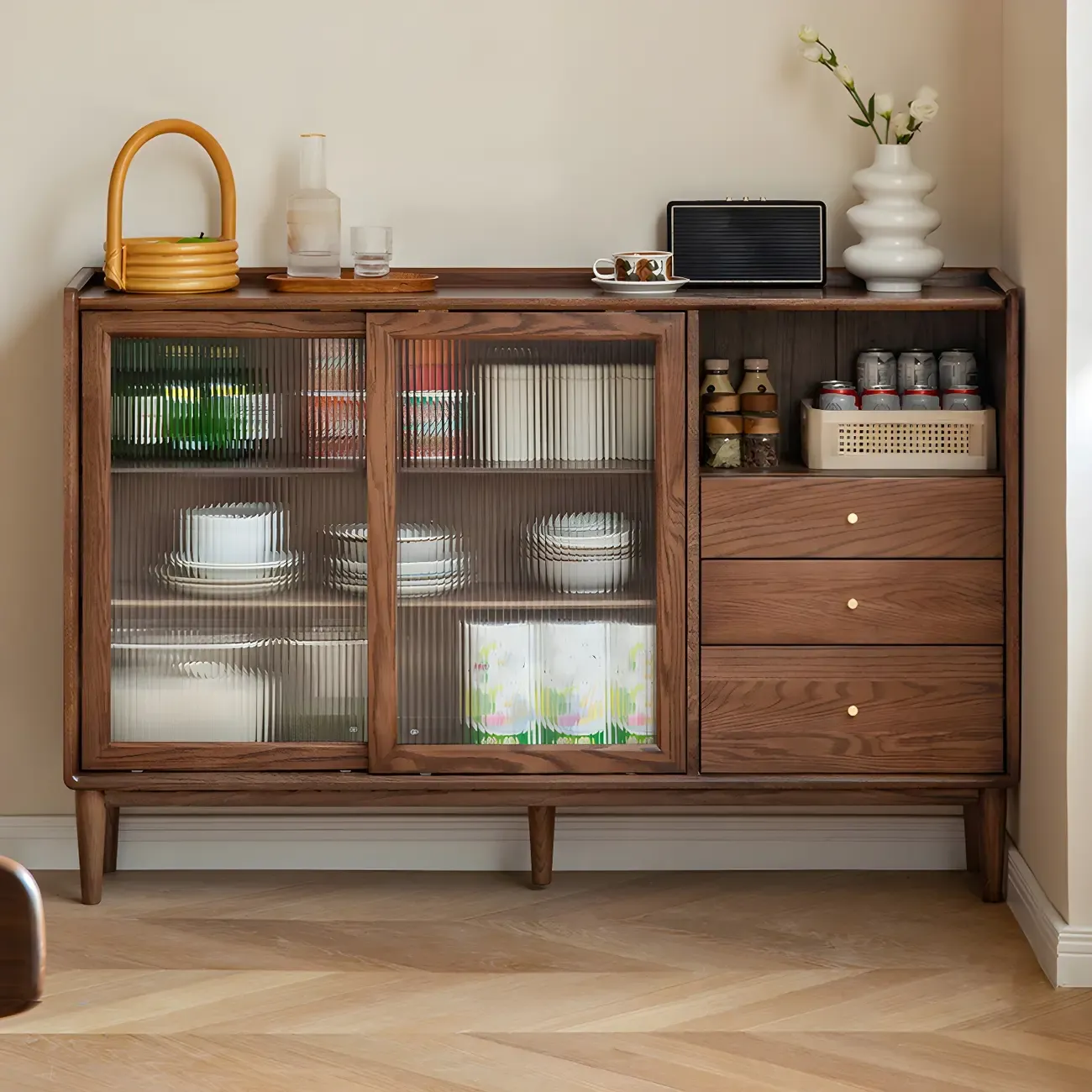 Durable Wooden Display Cabinet with Glass Sliding Doors Image - 2