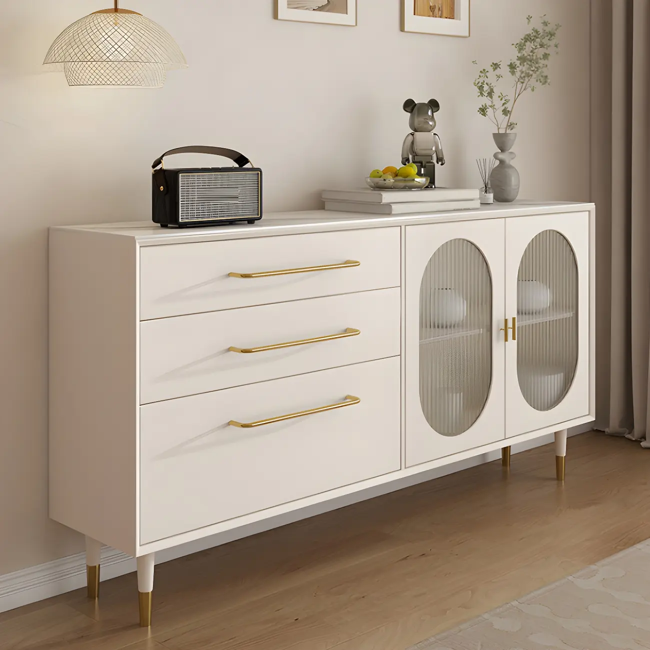 Elegant Wooden Display Cabinet with 3-Drawers for Kitchen Image - 1 | homeyfad