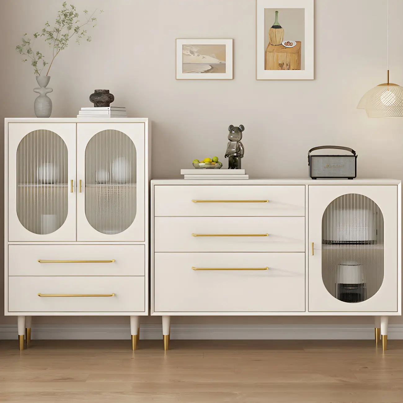 Elegant Wooden Display Cabinet with 3-Drawers for Kitchen Image - 2 | homeyfad