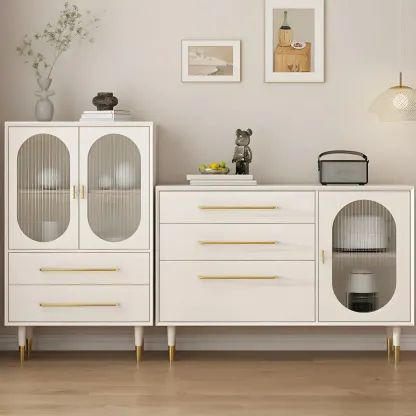 Elegant Wooden Display Cabinet with 3-Drawers for Kitchen Image - 2