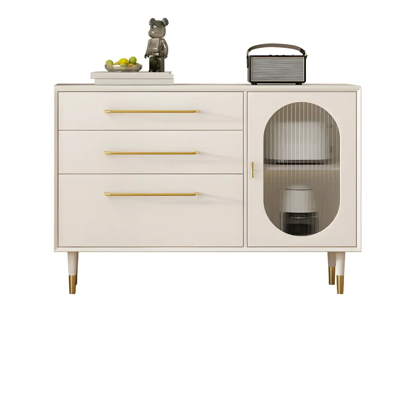 Elegant Wooden Display Cabinet with 3-Drawers for Kitchen Image - 3