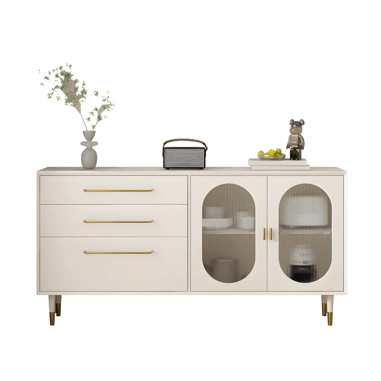 Elegant Wooden Display Cabinet with 3-Drawers for Kitchen Image - 4 | homeyfad