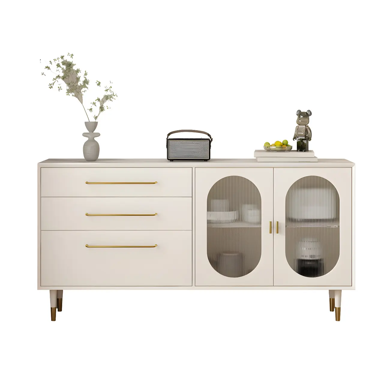 Elegant Wooden Display Cabinet with 3-Drawers for Kitchen Image - 7 | homeyfad