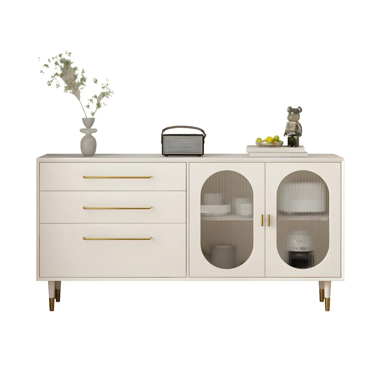 Elegant Wooden Display Cabinet with 3-Drawers for Kitchen Image - 7